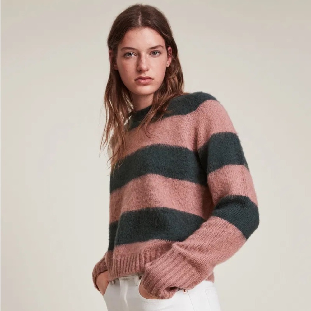 All Saints Lou Sweater in Moss Green/Rose XS